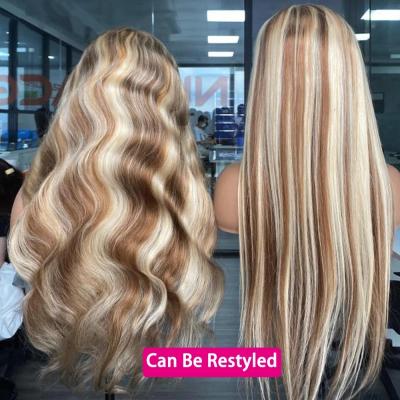 China Body Wave Ombre Brown Highlight Color Cuticle Aligned Virgin Hair Band Wig Hair Lace Front Body Lace Closure Wigs Deep Wave Thin for sale