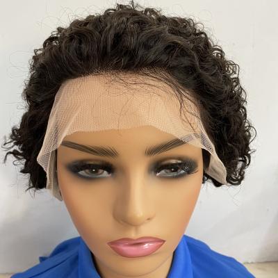 China Factory Direct Sale 150 Body Wave 180% Raw Indian Pixie Cuticle Short Curly Bob 99j Burgundy Aligned Lace Front Wigs Pixie Hair Wig for sale