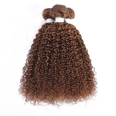 China Jerry Curl Kinky Curly 30 Brown Malaysian Brazilian Remy Human Hair Weaving Hair Bundles Pre Weave Color Extension for sale