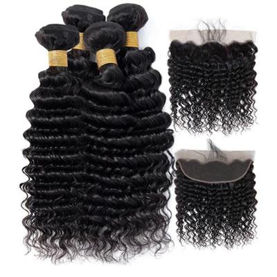 China 100 Curl Premium Virgin Hair Bundles And Closure Curly Set Peruvian Hair With Film Lace Frontal Cambodian Wavy Hair Body Wave With Closure for sale