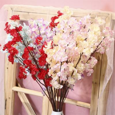 China Indor 4 Artificial Forks Cherry Blossom Branch For Outdoor Garden Decoration Faux Peach Blossom Tree Branches for sale