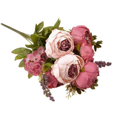 China Eco - Friendly Flowers Decoration Backdrop Wall Silk Artificial Flower Peony Bouquet for sale