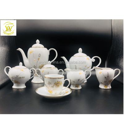 China New style 23pcs bone china gold coffee tea set viable Ethiopian porcelain tea set for sale