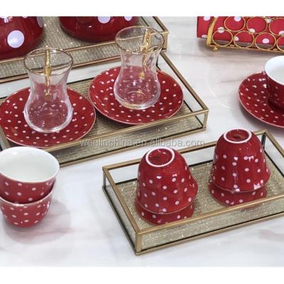 China 24pcs 36pcs Glass Tea Set Viable Unique Arabic Design Factory Price With Tea Tray Customization for sale