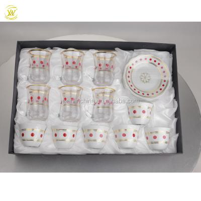 China Factory Price Arabia Style Designs 18PCS Viable Glass Tea Cup With Cawa Cup Tea Set for sale