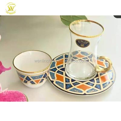 China Viable unique arabic design 6 cawa cups factory price with 6 saucers with 6 cup glass tea set for sale