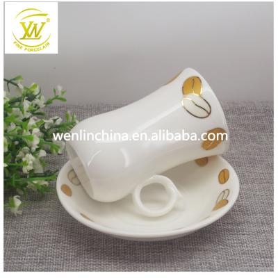 China Viable factory wholesale custom logo biscuit gold rim simple white saucer, coffee cup and saucer set china, ceramic coffee mug for sale