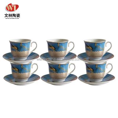 China Wenlin factory cheap price 90cc 6 cup 6 saucer porcelain viable ceramic Turkish marble style fine designs for sale