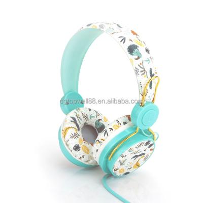 China Customization BSCI Design Customization Heat Transfer Manufacturing Cute Full Print Pattern Stereo Headband Cable Earphone With Microphone for sale