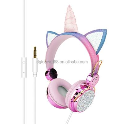 China Headband Manufacturer 85dB Cute Unicorn Design BSCI Wired Or Wireless Earphone For Kids for sale