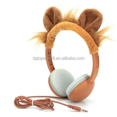 China Cute lion shape volume headband stereo sound logo footprint limited custom kids earphone with microphone for sale