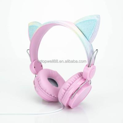 China Headband Delivery Fast Ships Stocks Pink Cat Ears Glitter Cable Earphone For Students for sale