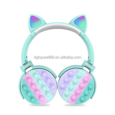 China Customization cute waterproof popular colorful blue tooth design wireless popit led cat ear headphones with microphone for sale