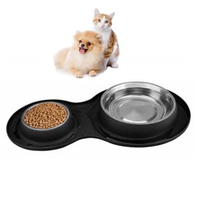 China Wholesale Sustainable Stainless Steel Dog Food Bowl Without Puddle Non-Slip Silicone Mat For Feeding Dogs Cats And Pets for sale