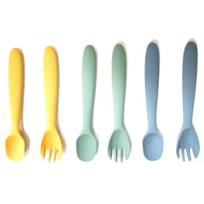 China Wholesale BPA Free Silicone Baby Spoon And Fork Set Baby Feeding Set For Kids Children for sale