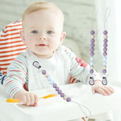 China Non-Toxic Mock Free BPA Free Silicone Clips Free Clips Baby Silicone Bead Strap Baby Pacifier Holder for sale