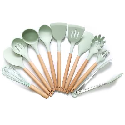 China Sustainable Silicone Kitchen Cookware Tool Kit 12 Pcs With Wooden Handle BPA Free for sale