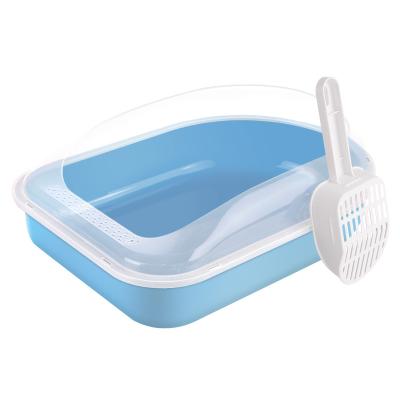 China Home Funiture Large Capacity Cat Litter Box Semi-closed Plastic Sand Box for Cats Pet Toilet Anti Splash Cat Tray Cleaning Bath Basin Supplies for sale