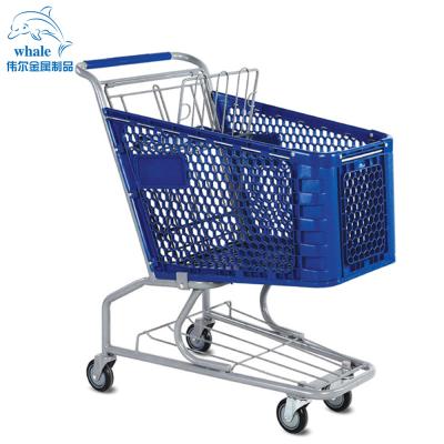 China Unveil America Style Plastic And Metal Supermarket Shopping Trolley Cart for sale