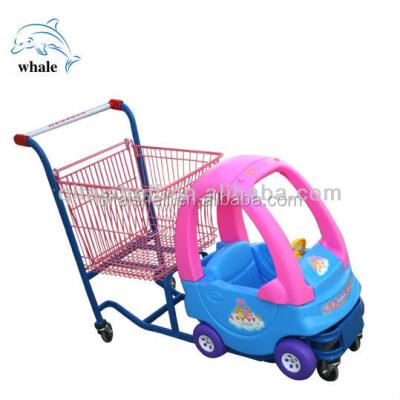 China Unveiling Interesting Supermarket Children Plastic Shopping Trolley With Toy Car for sale