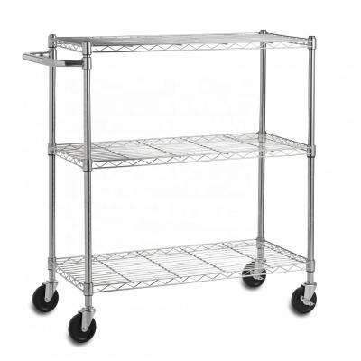 China Convenience Chrome Metal Beverage Cart Chrome Wire Shelving Cart Mobile Wholesale for sale