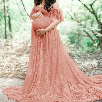 China European and American women's anti-static lace maternity dress with short sleeves and long dresses with lace sleeves for sale