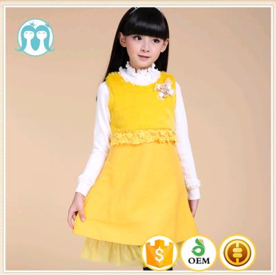 China Girls one-piece dress simple design woolen dress autumn children's dress high quality yellow color washable medium pure wool dress for sale