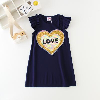 China Little Girl Breathable Sequins Letter Love Summer Design Novelty Novelty Sleeveless Beach Dresses for sale