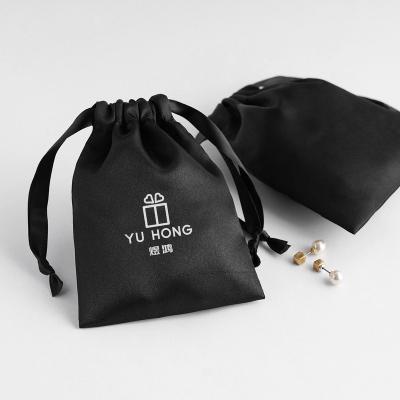 China Recyclable Black Silk Drawstring Bag Ribbon String Bags Perfume Bottle Storage Pouch Thick Satin Drawstring Bag for sale