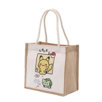 China Digitally Printed Reusable Tote Bag Customized Tote Jute Burlap Jute Reusable Shopping Bags for sale