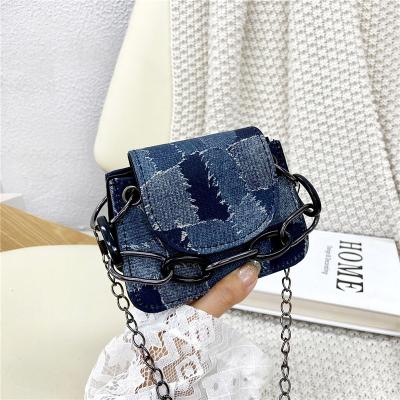 China Fashion Mini Chain COWBOY CLOTH Bag One Shoulder Cross-body Fashion Lady Plaid Small Square Handbag for sale