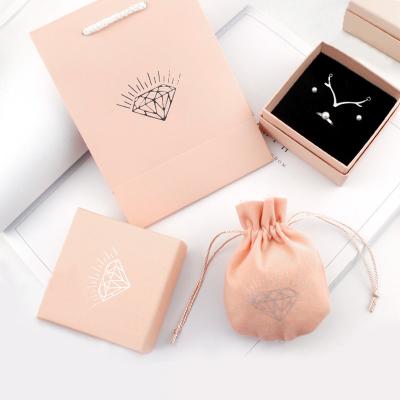 China Storage Bag Jewelry Box Set Jewelry Packaging Bag Velvet Drawstring Bag Paper Box Paper Bag 3 Pieces Set for sale