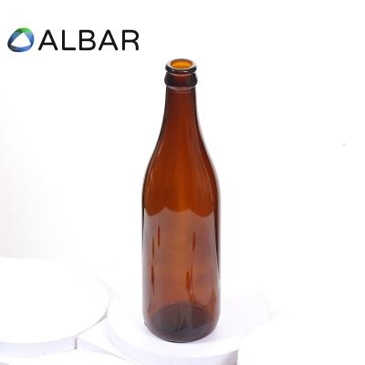 China Recyclable Eco-Friendly 330ml 750ml Mash Shoulder Round Tall Clear Brown Amber Champagne Beverage Brew Beer Glass Bottles With Crown Caps Rubber Stopper for sale