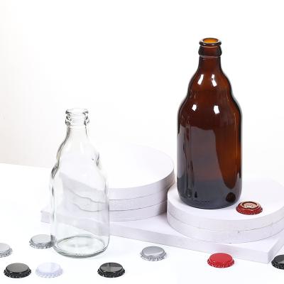 China Eco-friendly Recyclable Empty Short Round Glass Bottle Amber Brown Brew Beer Beverage Cocktail Tequila Soft Drink Cylinder With Crown Cap Rubber Stopper for sale