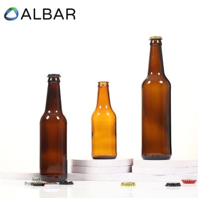 China Eco-Friendly Recyclable Premium Empty Air Tight Attar Bottles Of Amber Clear Brew Beer Beverage Round Bottle Glass With Flip Top Crown Caps Customized for sale