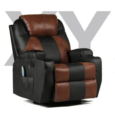 China 8 Point Vibration Massage Heat Swivel Rocker Glider Air Leather Blend Palomino Massage Recliner Sofa Chairs for sale