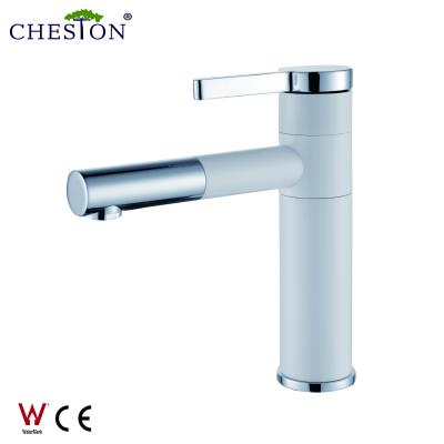 China High End Thermostatic Faucets Cheston Brand Pull Out Single Handle Bathroom Basin Faucet Mixer Tap White Color for sale