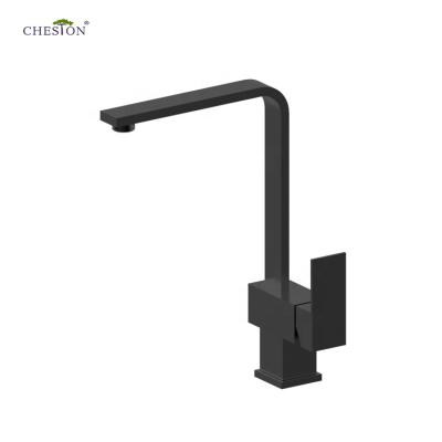 China Sense Faucets Factory Supply Deck Mounted Kitchen Faucet Black Square Mixer Tap for sale