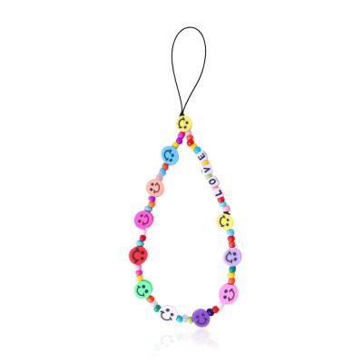 China 100% Eco-friendly Beads Phone Strap Zuowen Korea Handmade Woven LOVE Letter Beaded Anti-lost Chain Colorful Soft Ceramic Cell Phone Fruit Mobile Phone Lanyard for sale