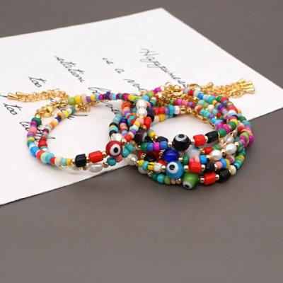 China BOHEMIA Zuowen Beach Bohemian Rainbow Seed Glass Beads Bracelet Jewelry Eyeball Beaded Bracelet Women for sale