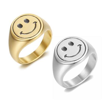 China ZUOWEN Wholesale Women's Top Quality 18k Gold Plated Cute Happy Smile Smiley Face Ring Stainless Steel Jewelry Narcissism Enamel For Women Gir for sale