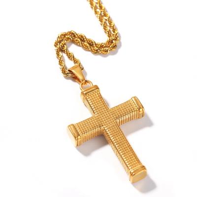 China FASHIONABLE ZUOWEN Personalized Hip Hop Necklace Jewelry Stainless Steel Gold Plated Trend Plaid Cross Pendant for sale