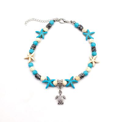 China Vintage Summer Beach Jewelry Fashion Turtle Anklet Blue Turquoise Starfish Pending Anklet For Women for sale