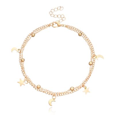 China Fashionable BOHEMIA Crescent Half Moon Anklets Double Layer Alloy Star Anklet For Women for sale