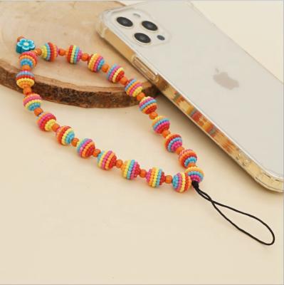 China Lanyard Zuowen Bohemian Style Sunflower Mobile Phone Chain Color Detachable Acrylic Beads Woven Mobile Phone Chain Beautiful Phone for sale