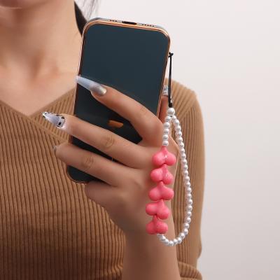 China ZUOWEN fashion bohemian rose heart series plastic cell phone chain acrylic pearl mobile phone cord chain for sale