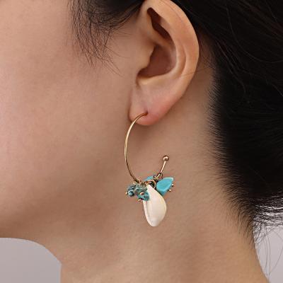 China High Quality Bohemian Geometric Earrings Shape Turquoise Colorful Cowry Shell Pendant Earring For Women Jewelry Wholesale for sale