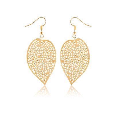 China High Quality Zuowen Fashionable Leaves Earring Colorful Metal Plated Dangle Earring Hollow Out Leaf Drop Earrings for sale