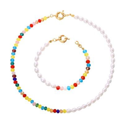 China High Quality Boho Handmade Colorful Pearl Beads Choker Necklace And Bracelet Set Jewelry For Women for sale