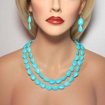 China Fashion Stone Turquoise Metal Alloy Choker Necklace Fashion Zuowen Necklaces Earrings Jewelry Set Women Wholesale Vintage Environmentally Friendly Stone for sale